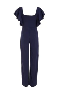 Navy Frill Sleeve Palazzo Jumpsuit -Claasyoo Shop 00100038773 ZB