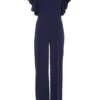 Navy Frill Sleeve Palazzo Jumpsuit -Claasyoo Shop 00100038773 ZM