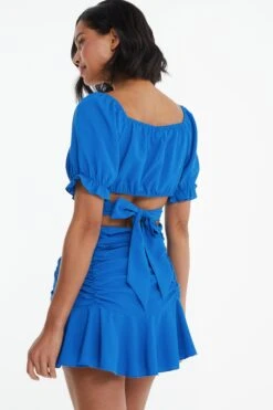 Blue Ruched Mini Skirt 10 Blue Ruched Mini Skirt -Claasyoo Shop 00100038790 XB