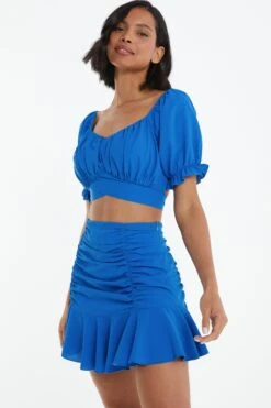 Blue Ruched Mini Skirt 9 Blue Ruched Mini Skirt -Claasyoo Shop 00100038790 XM