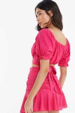 Pink Ruched Crop Top -Claasyoo Shop 00100038791 XB