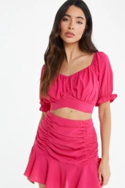 Pink Ruched Crop Top -Claasyoo Shop 00100038791 XM