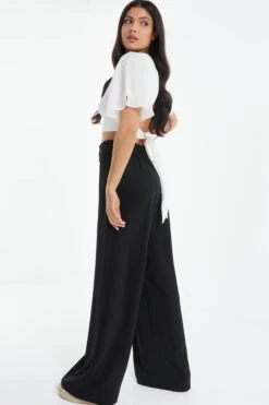 Black Buckle Palazzo Trousers -Claasyoo Shop 00100038843 XB