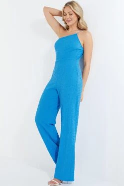 Blue One Shoulder Palazzo Jumpsuit -Claasyoo Shop 00100038851 XS