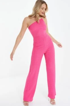 Pink One Shoulder Palazzo Jumpsuit -Claasyoo Shop 00100038852 XS