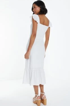 White Textured Frill Midi Dress -Claasyoo Shop 00100038881 XB