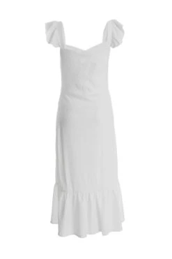 White Textured Frill Midi Dress -Claasyoo Shop 00100038881 ZB