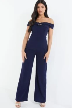 Navy Bardot Palazzo Jumpsuit -Claasyoo Shop 00100038884 XM
