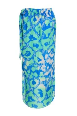 Blue Leopard Print Satin Wrap Midi Skirt -Claasyoo Shop 00100038903 ZB