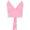 Pink Satin Tie Back Crop Top 2 Pink Satin Tie Back Crop Top -Claasyoo Shop 00100038931 ZM