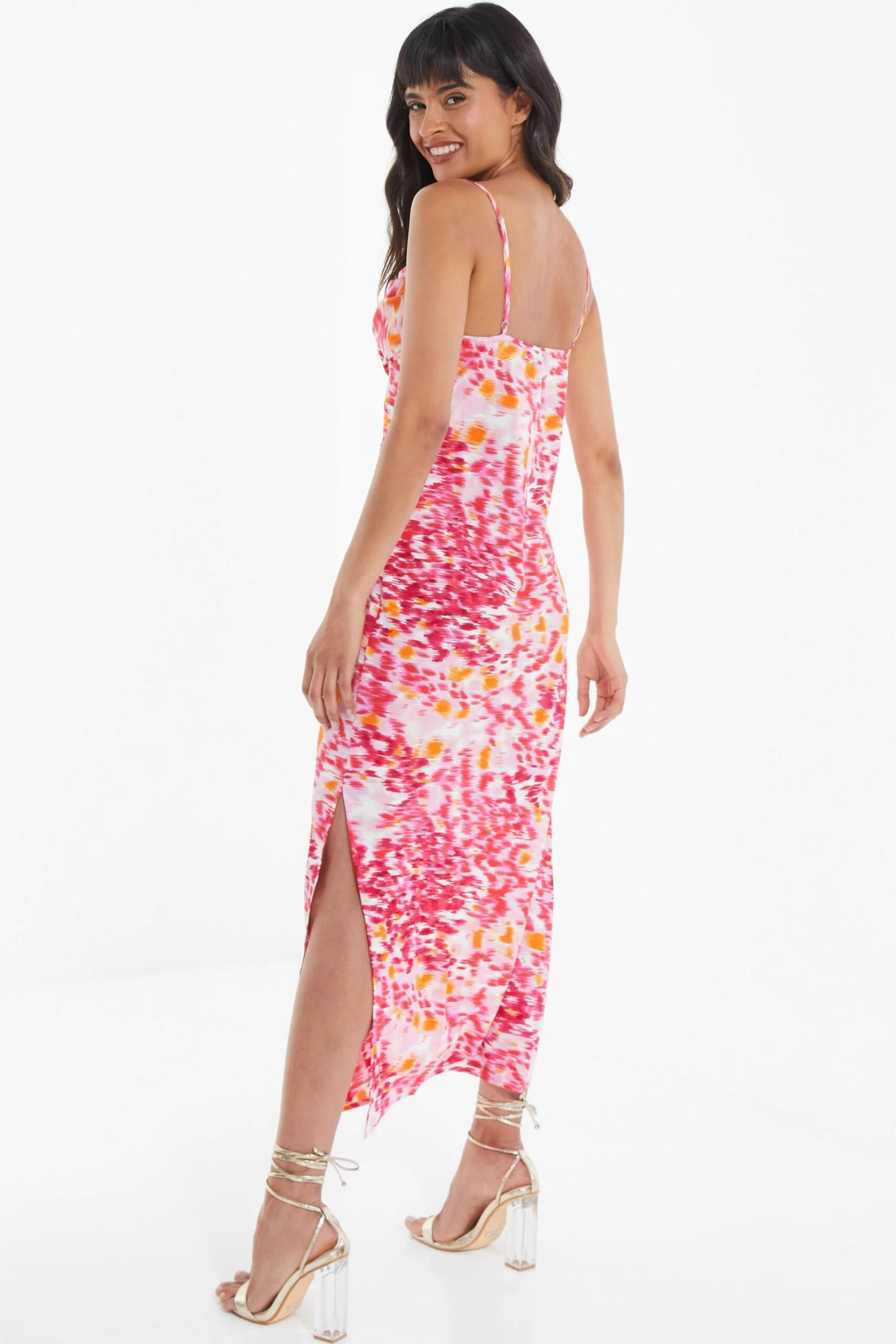 Pink Brush Stroke Ruched Midaxi Dress 5 Pink Brush Stroke Ruched Midaxi Dress - Image 3