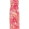 Pink Brush Stroke Ruched Midaxi Dress -Claasyoo Shop 00100038960 ZM