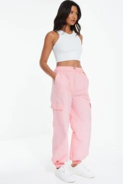 Pink Parachute Cargo Trouser -Claasyoo Shop 00100038982 XS
