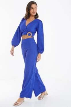 Blue Wrap Long Sleeve Crop Top 11 Blue Wrap Long Sleeve Crop Top -Claasyoo Shop 00100039037 XS