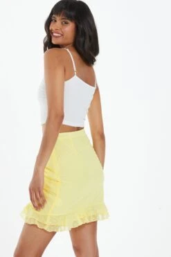Yellow Chiffon Dobby Frill Mini Skirt -Claasyoo Shop 00100039046 XB