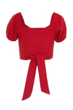 Red Cut Out Crop Top -Claasyoo Shop 00100039048 ZB