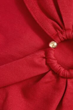 Red Cut Out Crop Top -Claasyoo Shop 00100039048 ZS