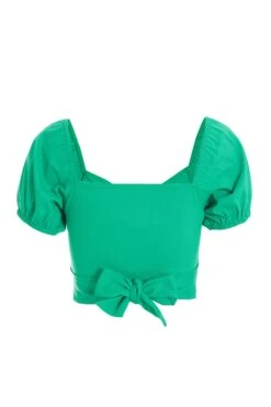 Jade Green Cut Out Crop Top -Claasyoo Shop 00100039051 ZB