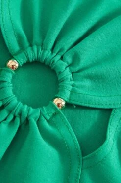 Jade Green Cut Out Crop Top -Claasyoo Shop 00100039051 ZS