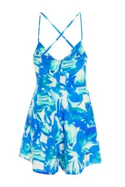 Blue Tropical Print Playsuit 12 Blue Tropical Print Playsuit -Claasyoo Shop 00100039061 ZB