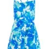 Blue Tropical Print Playsuit -Claasyoo Shop 00100039061 ZM