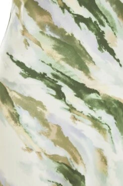 Green Marble Print Satin Midaxi Dress -Claasyoo Shop 00100039065 ZS