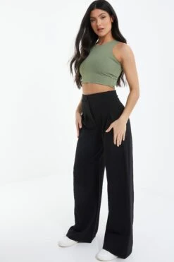 Black High Waisted Palazzo Trousers -Claasyoo Shop 00100039071 XS