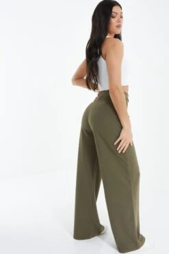 Khaki High Waisted Palazzo Trousers -Claasyoo Shop 00100039072 XB