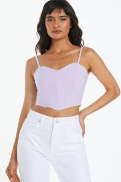 Lilac Cropped Corset Top -Claasyoo Shop 00100039086 XM
