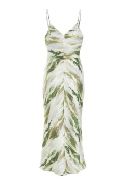 Petite Green Marble Print Satin Midaxi Dress -Claasyoo Shop 00100039109 ZB