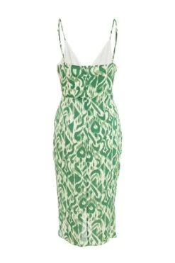 Green Aztec Print Ruched Midi Dress -Claasyoo Shop 00100039114 ZB