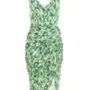 Green Aztec Print Ruched Midi Dress -Claasyoo Shop 00100039114 ZM