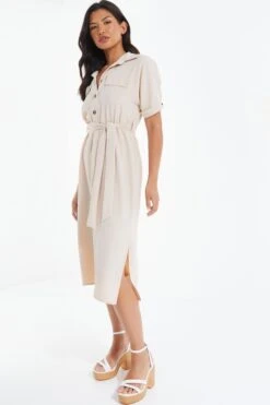 Stone Shirt Midi Dress -Claasyoo Shop 00100039124 XS