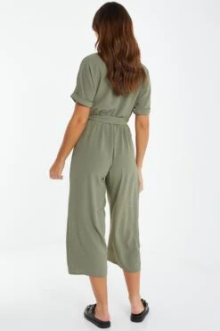 Khaki Utility Culotte Jumpsuit -Claasyoo Shop 00100039125 XB