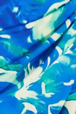 Blue Satin Tropical Print Ruched Midi Skirt -Claasyoo Shop 00100039128 ZS