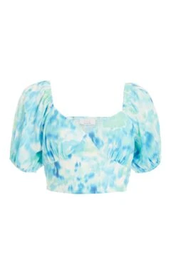 Blue Marble Print Crop Top