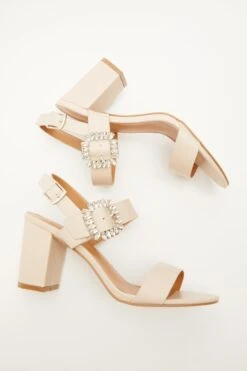 Nude Diamante Buckle Block Heels -Claasyoo Shop 00100039169 ZB