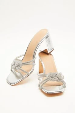 Silver Diamante Mule Block Heels -Claasyoo Shop 00100039187 XS