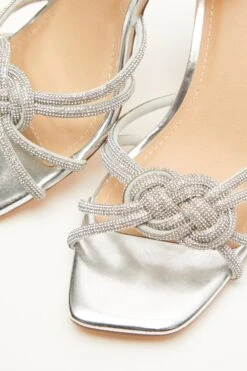 Silver Diamante Mule Block Heels -Claasyoo Shop 00100039187 ZB