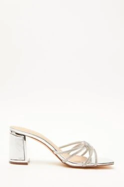 Silver Diamante Mule Block Heels -Claasyoo Shop 00100039187 ZS