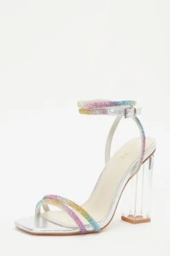 Multicoloured Diamante Clear Block Heeled Sandals 10 Multicoloured Diamante Clear Block Heeled Sandals -Claasyoo Shop 00100039191 XB