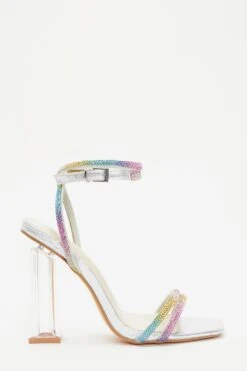 Multicoloured Diamante Clear Block Heeled Sandals 9 Multicoloured Diamante Clear Block Heeled Sandals -Claasyoo Shop 00100039191 XM