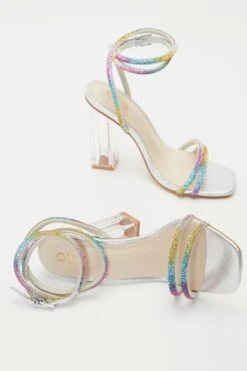 Multicoloured Diamante Clear Block Heeled Sandals 11 Multicoloured Diamante Clear Block Heeled Sandals -Claasyoo Shop 00100039191 XS