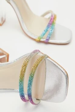Multicoloured Diamante Clear Block Heeled Sandals 12 Multicoloured Diamante Clear Block Heeled Sandals -Claasyoo Shop 00100039191 ZB