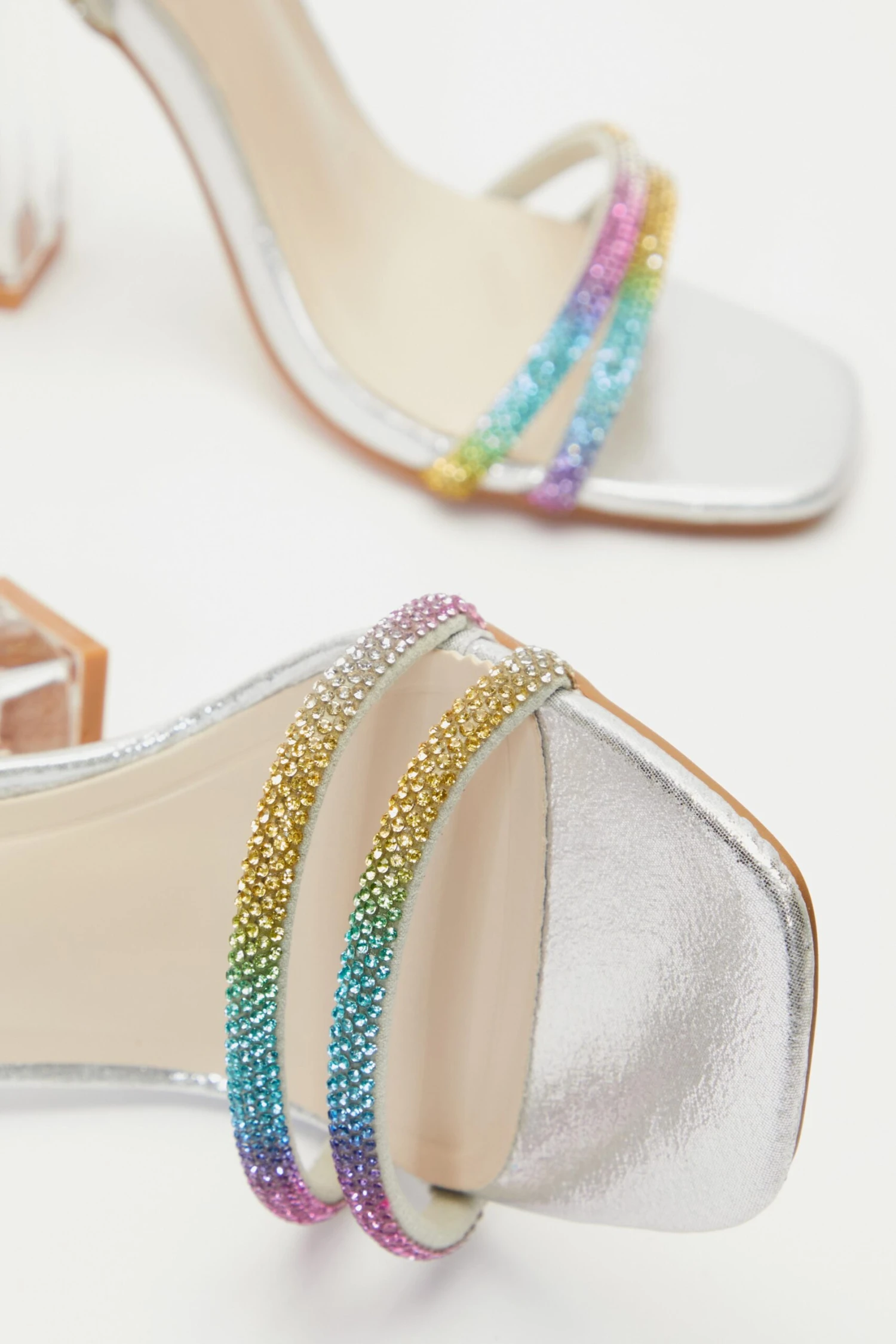 Multicoloured Diamante Clear Block Heeled Sandals 7 Multicoloured Diamante Clear Block Heeled Sandals - Image 5