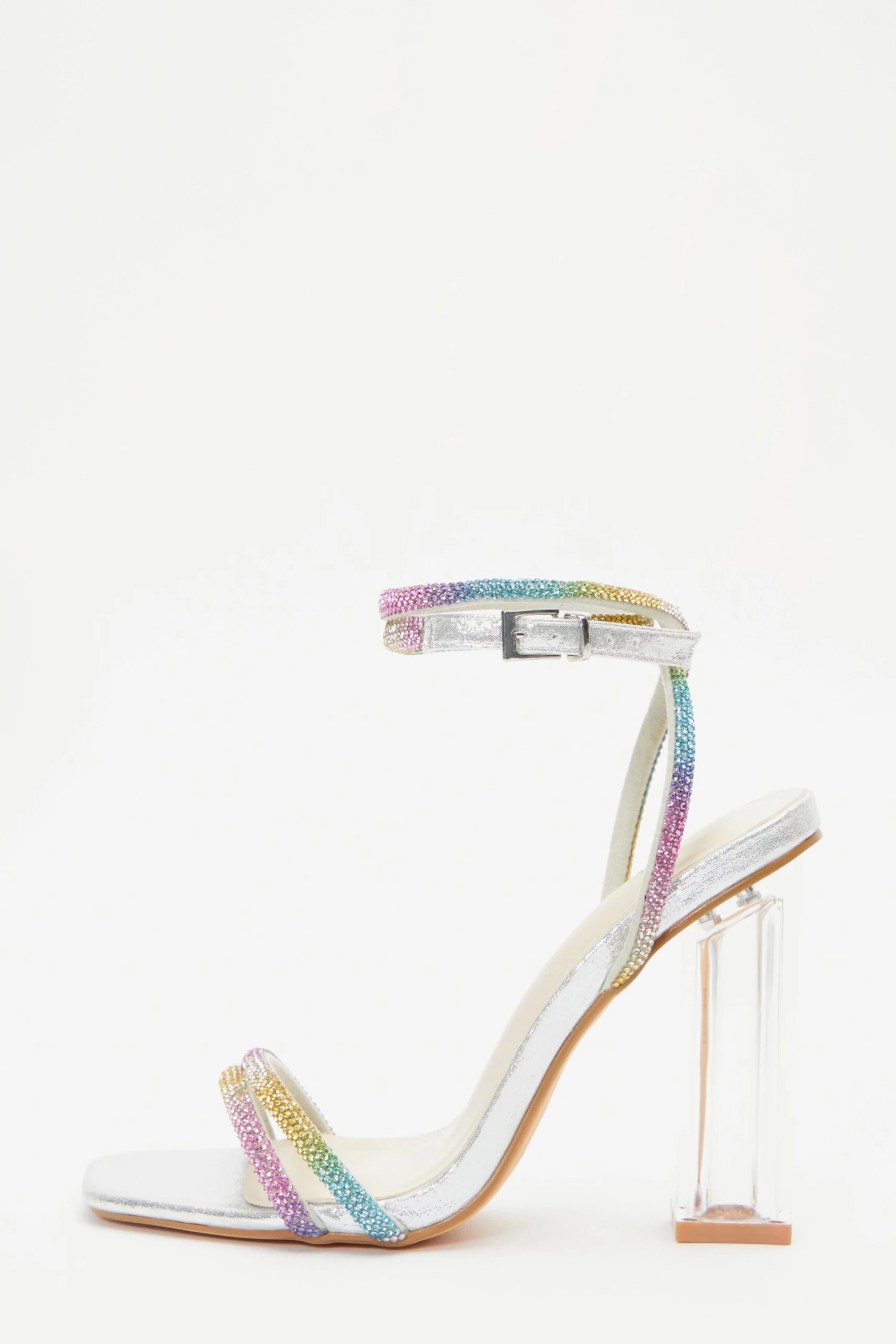 Multicoloured Diamante Clear Block Heeled Sandals 3 Multicoloured Diamante Clear Block Heeled Sandals