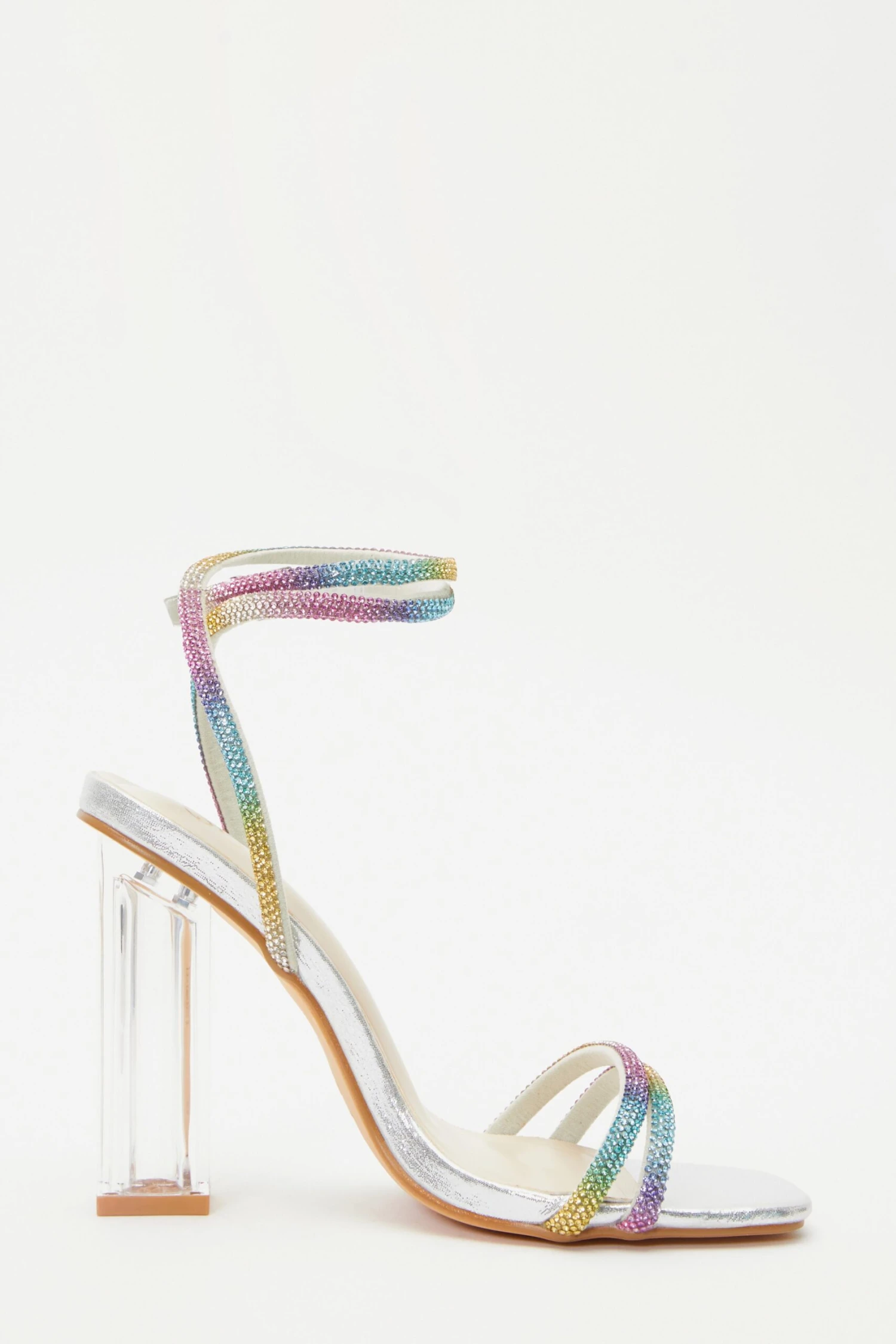Multicoloured Diamante Clear Block Heeled Sandals 8 Multicoloured Diamante Clear Block Heeled Sandals - Image 6