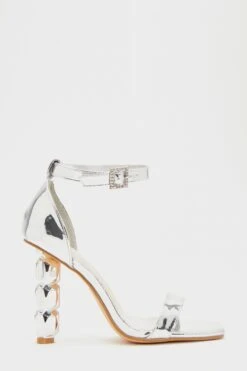 Silver Mirrored Diamante Heeled Sandal -Claasyoo Shop 00100039194 XM