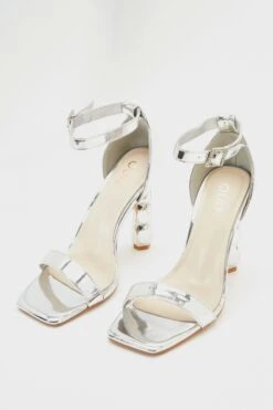 Silver Mirrored Diamante Heeled Sandal -Claasyoo Shop 00100039194 XS