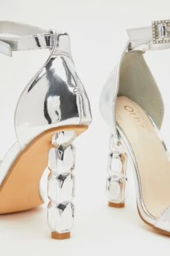 Silver Mirrored Diamante Heeled Sandal -Claasyoo Shop 00100039194 ZB